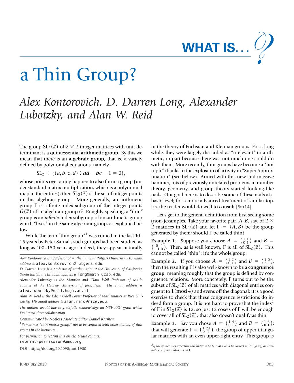 A Thin Group? Alex Kontorovich, D