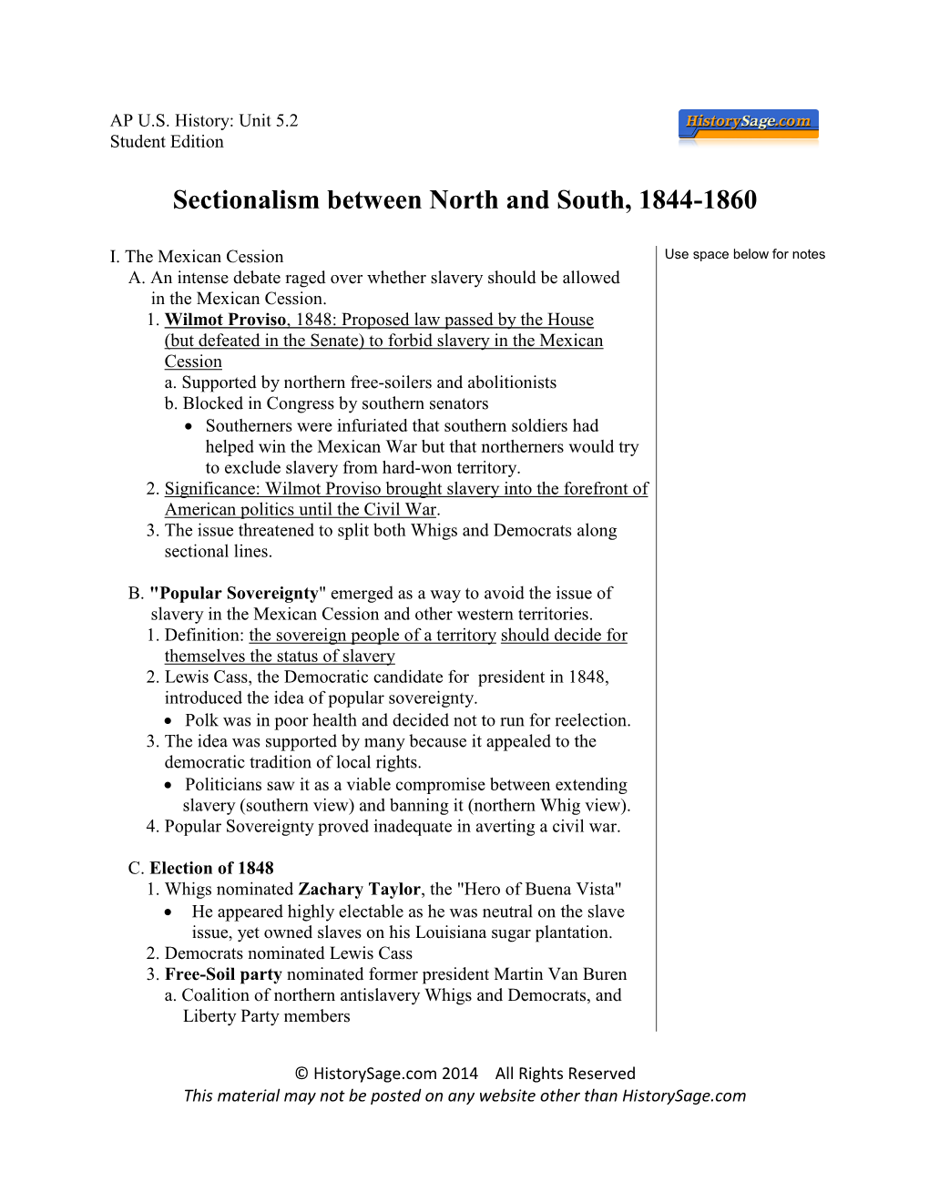 Sectionalism Between North and South, 1844-1860