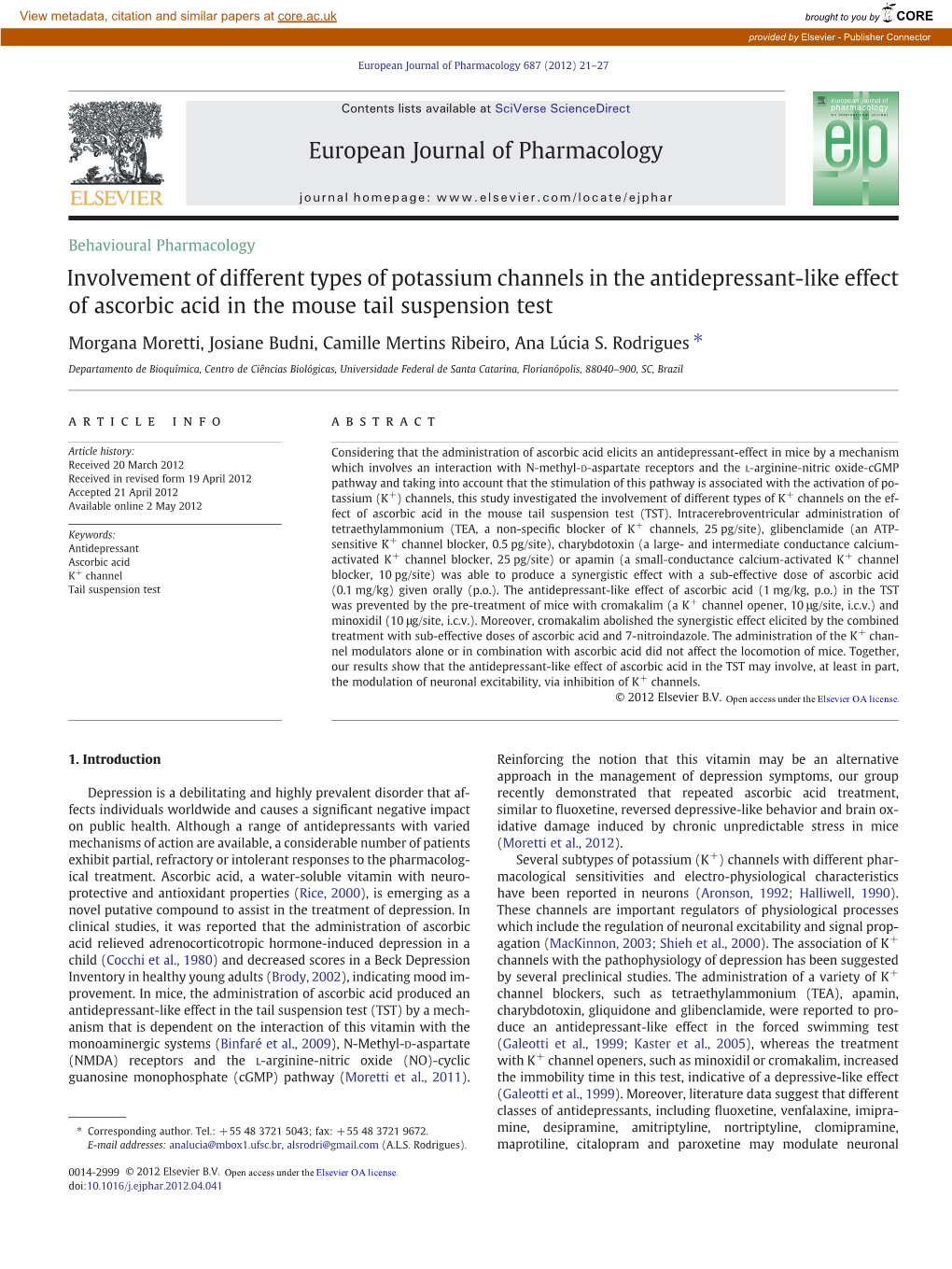 Involvement of Different Types of Potassium Channels in the Antidepressant-Like Effect of Ascorbic Acid in the Mouse Tail Suspension Test