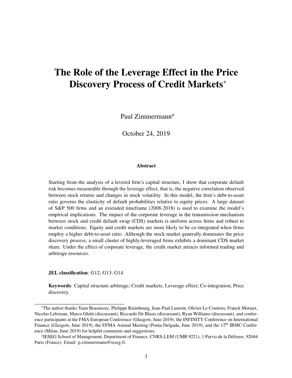 The Role of the Leverage Effect in the Price Discovery Process of Credit Markets∗