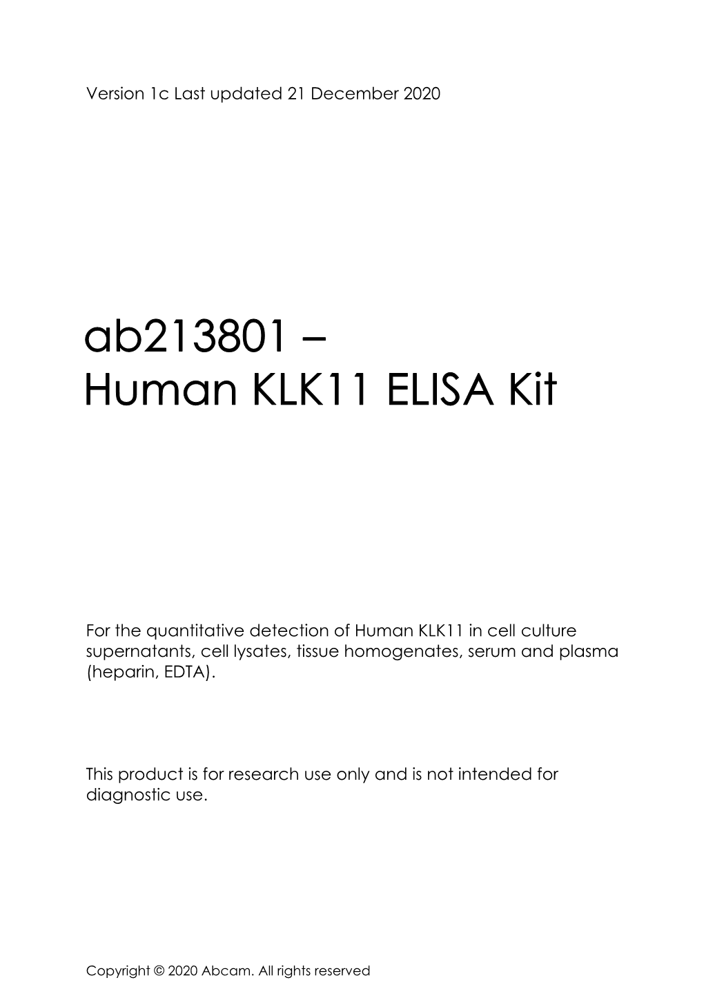 Ab213801 – Human KLK11 ELISA Kit