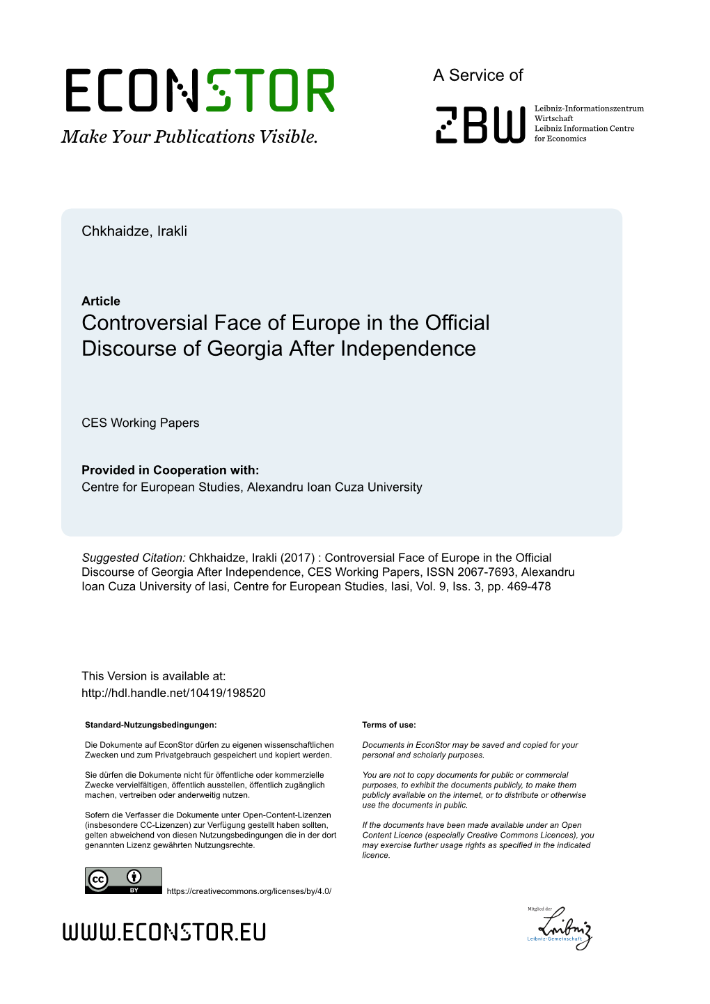 Controversial Face of Europe in the Official Discourse of Georgia After Independence