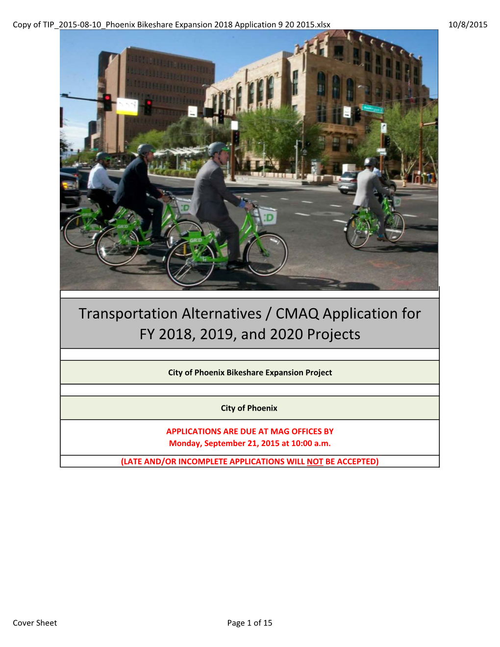 Transportation Alternatives / CMAQ Application for FY 2018, 2019, and 2020 Projects