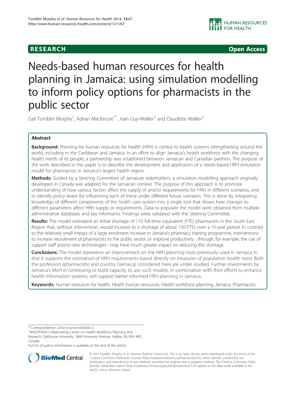 Needs-Based Human Resources for Health Planning in Jamaica