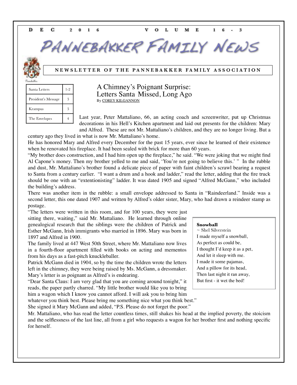 Pannebakker Family News