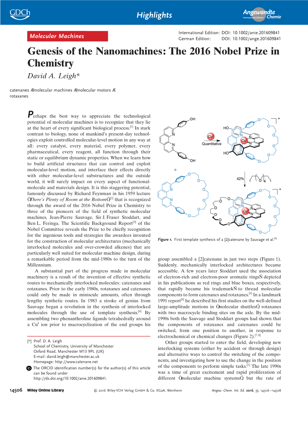 Genesis of the Nanomachines: the 2016 Nobel Prize in Chemistry