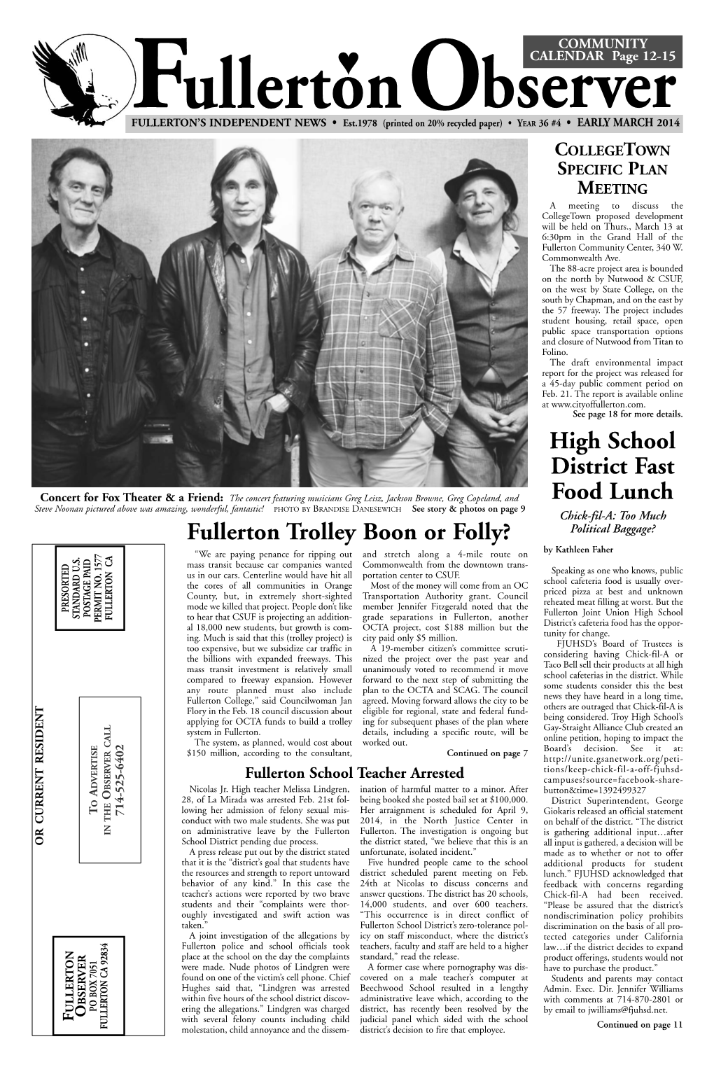 FULLERTON OBSERVER COMMUNITY OPINIONS EARLY MARCH 2014 OBSERVERS Fullerton AROUND Observer the WORLD