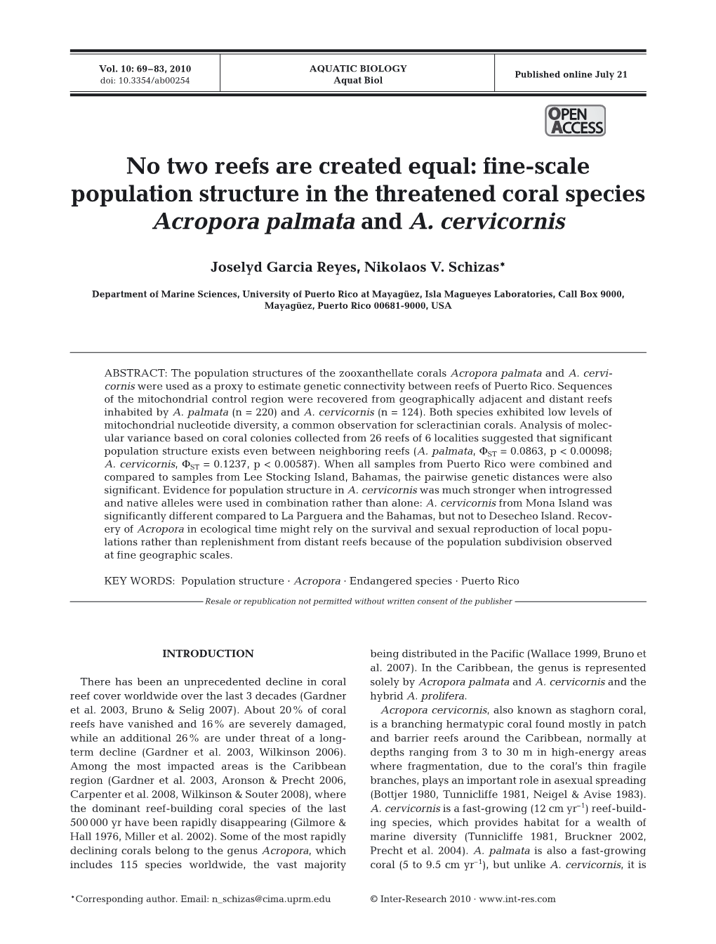 No Two Reefs Are Created Equal: Fine-Scale Population Structure in the Threatened Coral Species Acropora Palmata and A