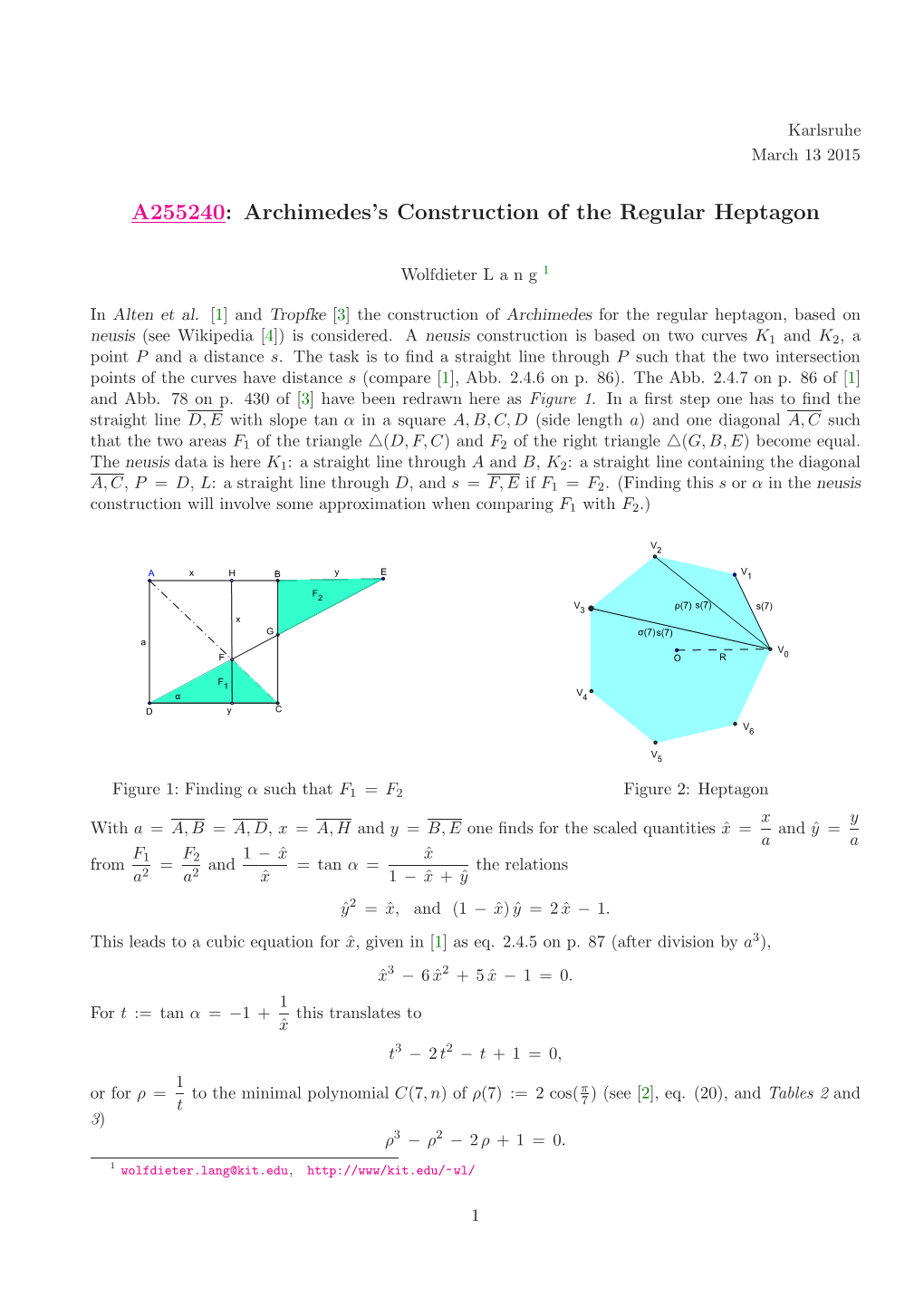 A255240: Archimedes's Construction of the Regular Heptagon