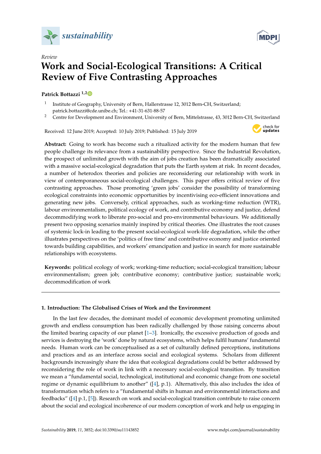 Work and Social-Ecological Transitions: a Critical Review of Five Contrasting Approaches