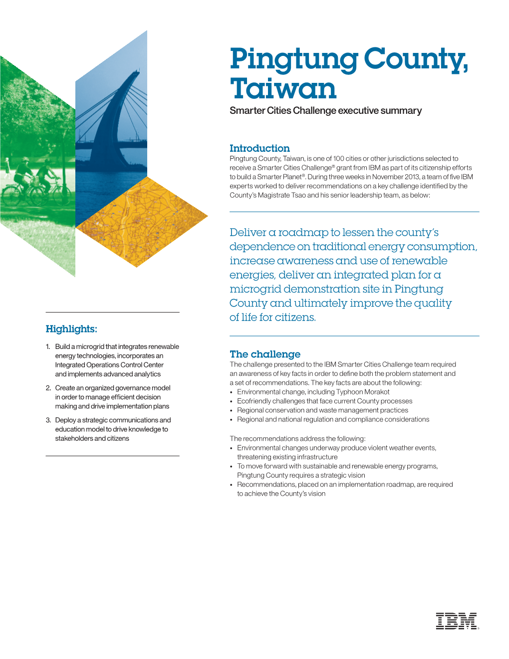 Pingtung County, Taiwan Smarter Cities Challenge Executive Summary