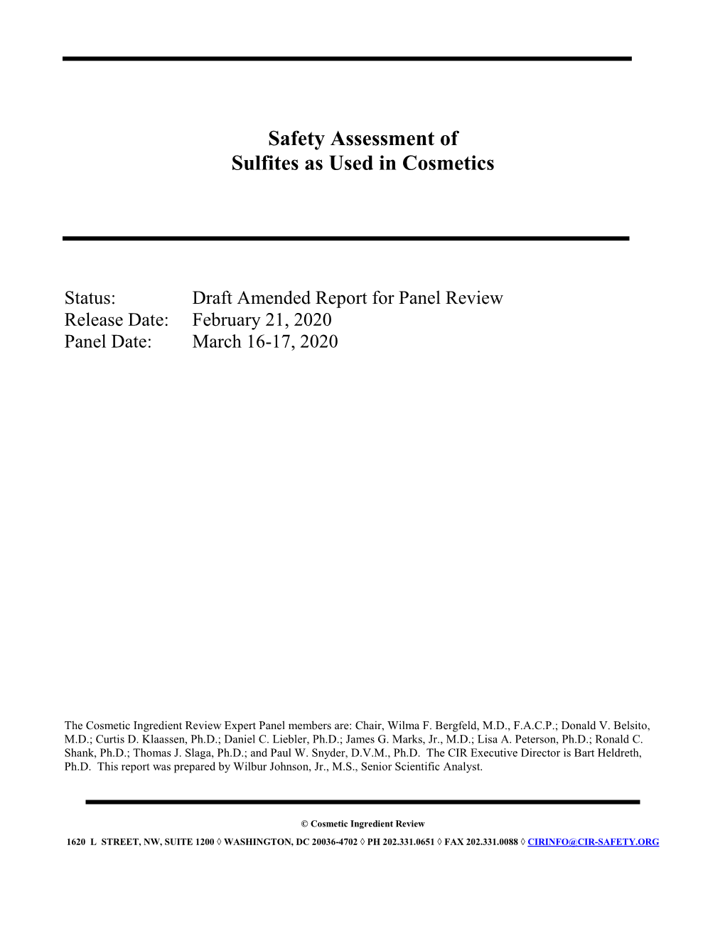 Safety Assessment of Sulfites As Used in Cosmetics