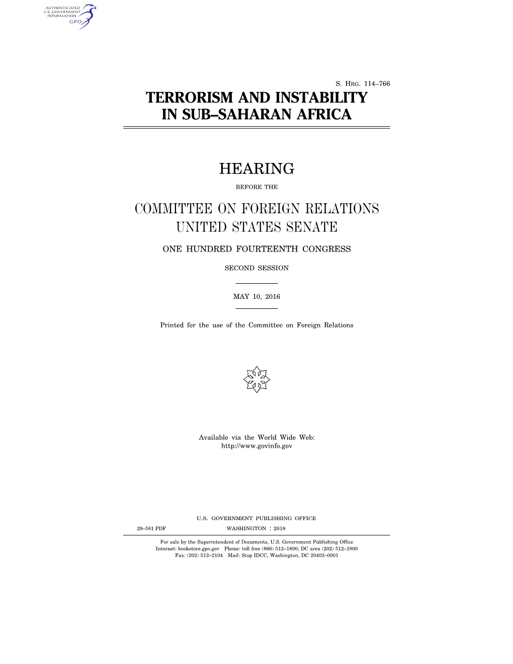 Terrorism and Instability in Sub–Saharan Africa