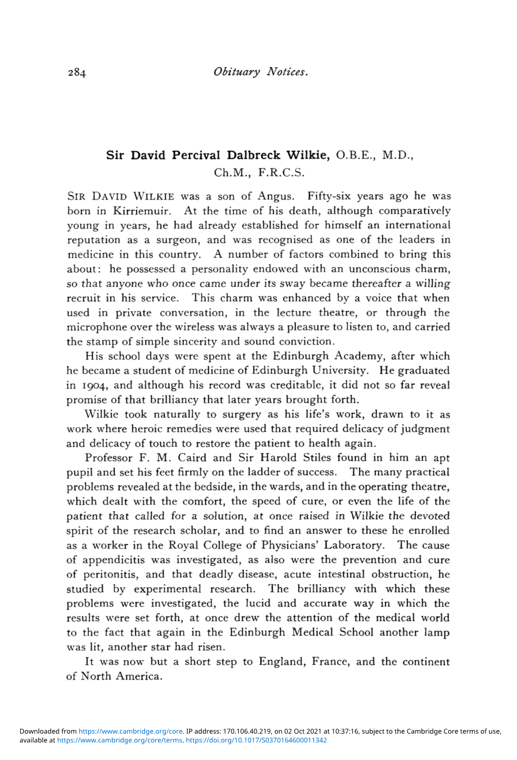 Sir David Percival Dalbreck Wilkie, O.B.E., M.D., Ch.M., F.R.C.S