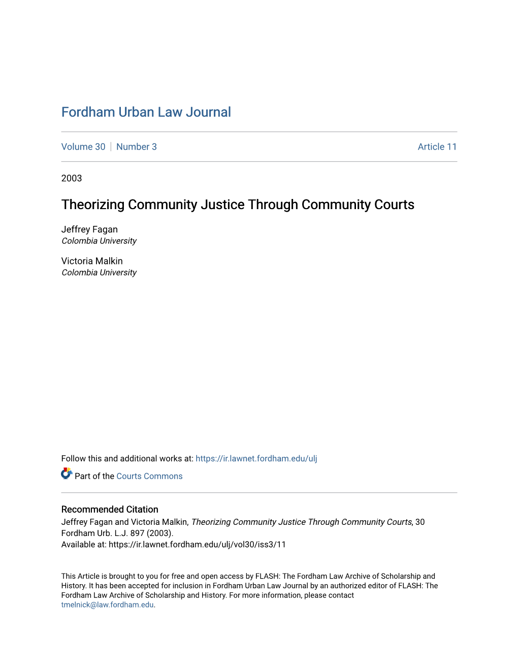 Theorizing Community Justice Through Community Courts