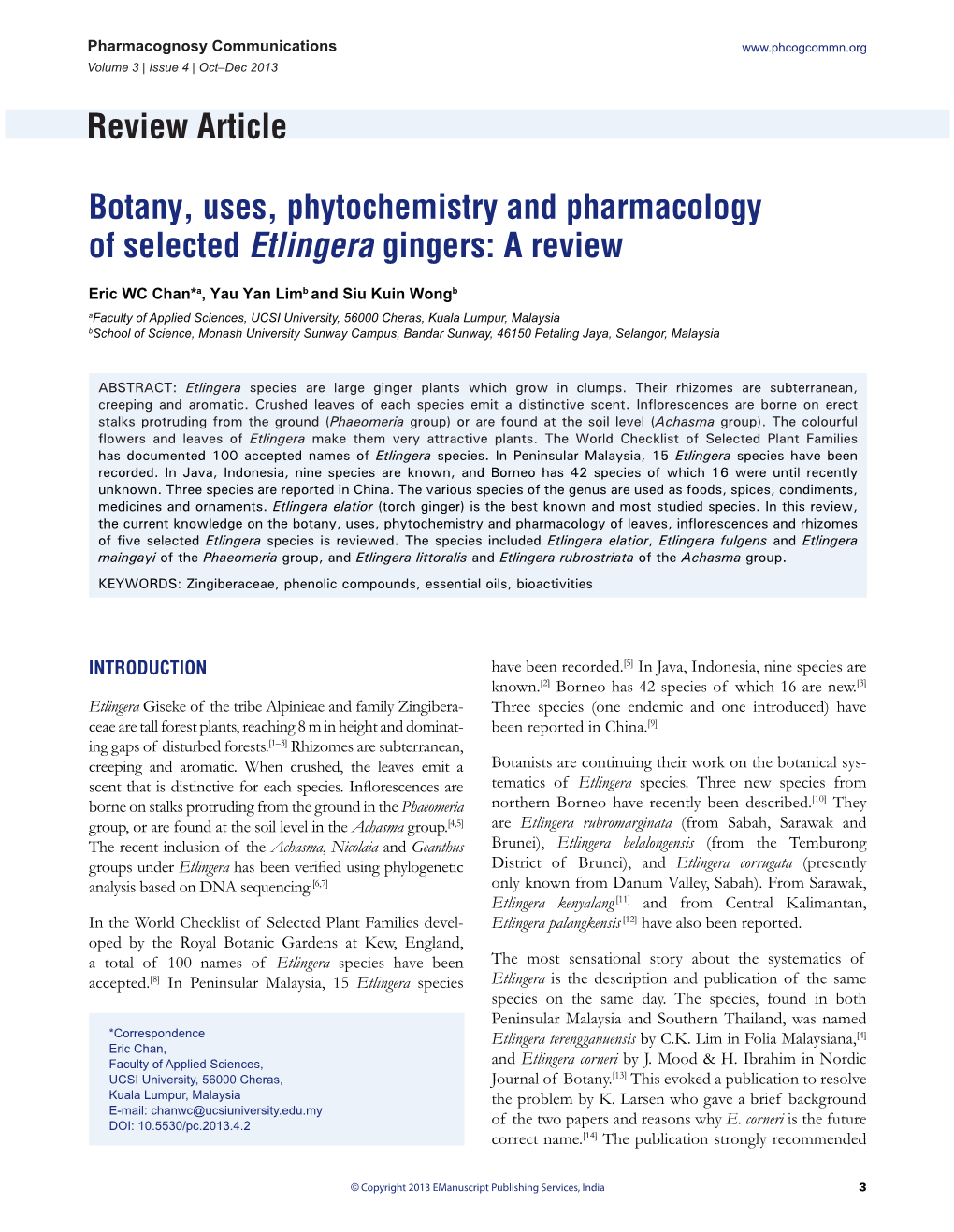 Review Article Botany, Uses, Phytochemistry and Pharmacology