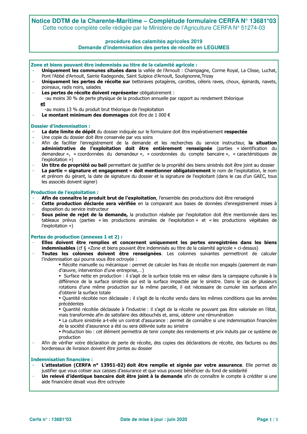 Notice DDTM De La Charente-Maritime – Complétude Formulaire CERFA N° 13681*03 Cette Notice Complète Celle Rédigée Par Le Ministère De L’Agriculture CERFA N° 51274-03