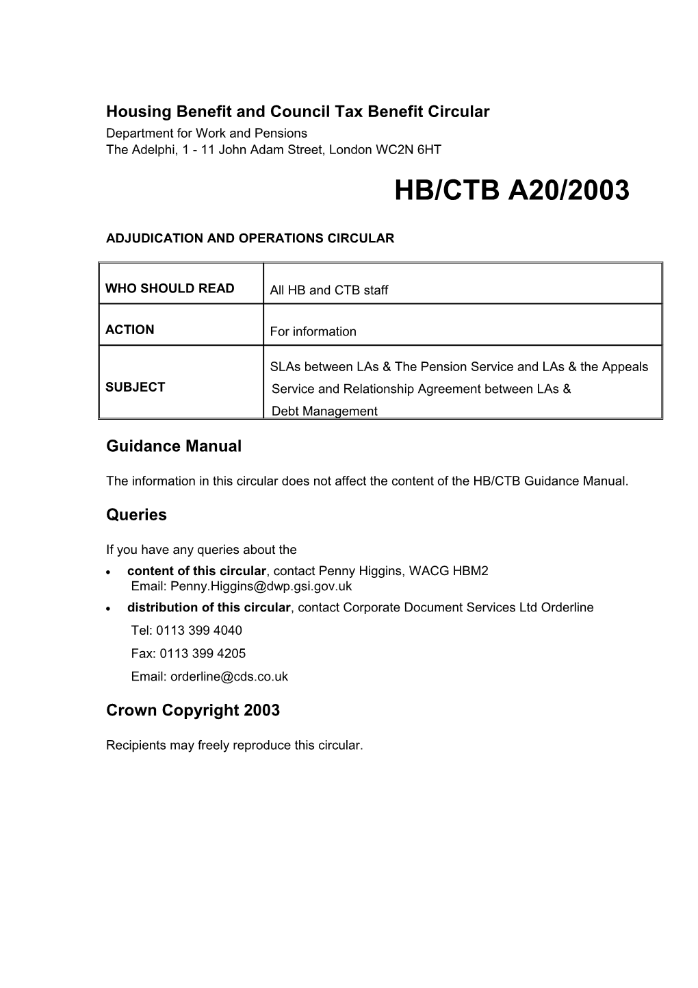 Housing Benefit and Council Tax Benefit Circular s3