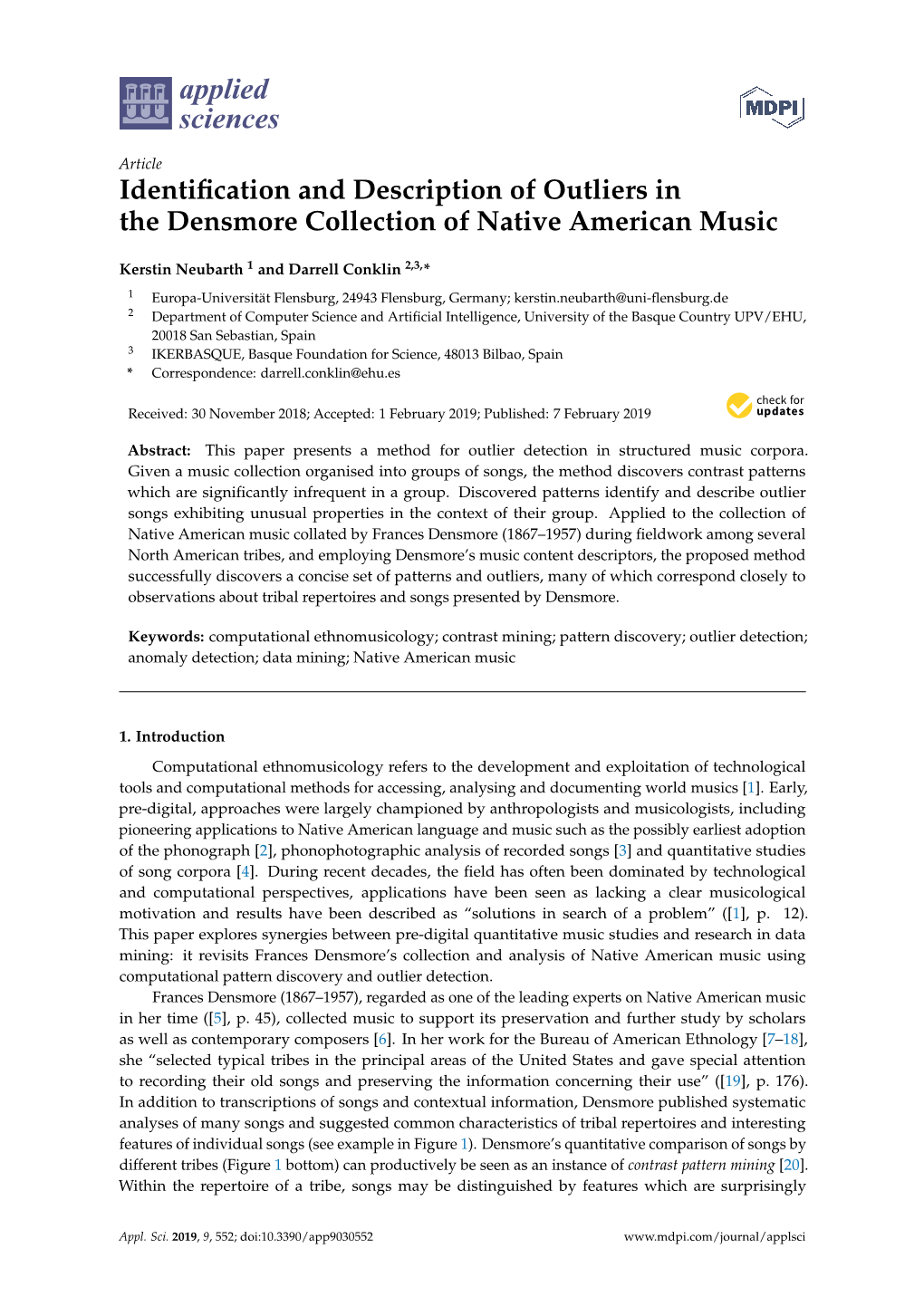 Identification and Description of Outliers in the Densmore Collection