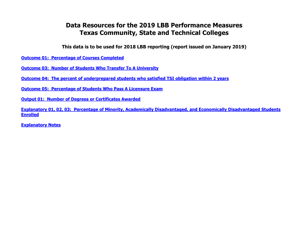 Data Resources for LBB Measures
