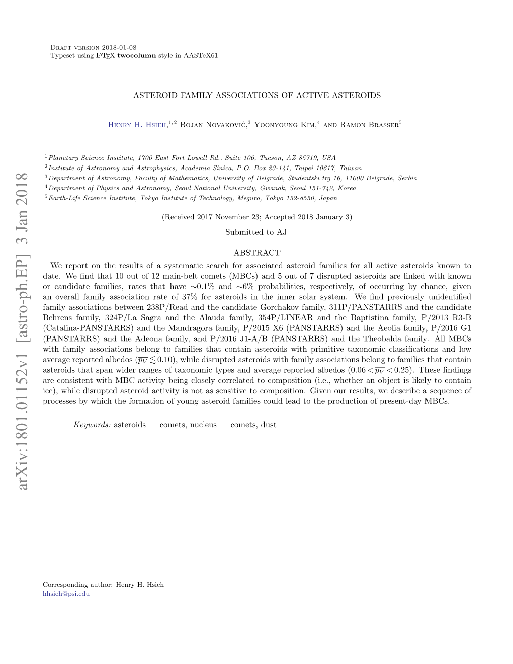 Asteroid Family Associations of Active Asteroids