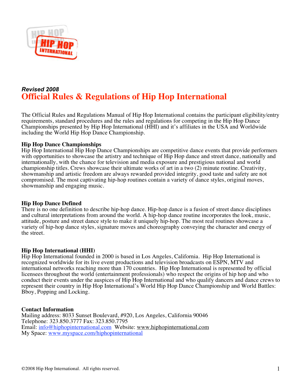 Official Rules & Regulations of Hip Hop International