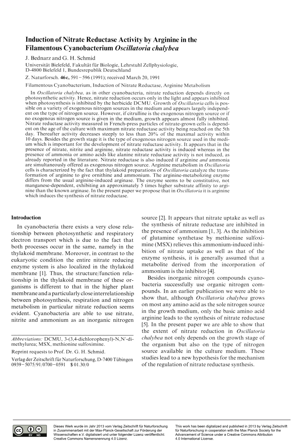 Induction of Nitrate Reductase Activity by Arginine in the Filamentous Cyanobacterium Oscillatoria Chalybea J