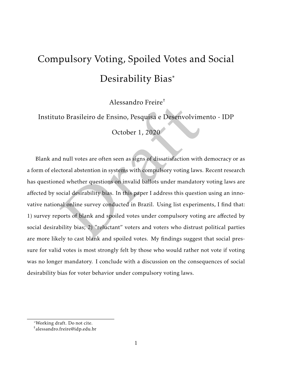 Compulsory Voting, Spoiled Votes and Social Desirability Bias*