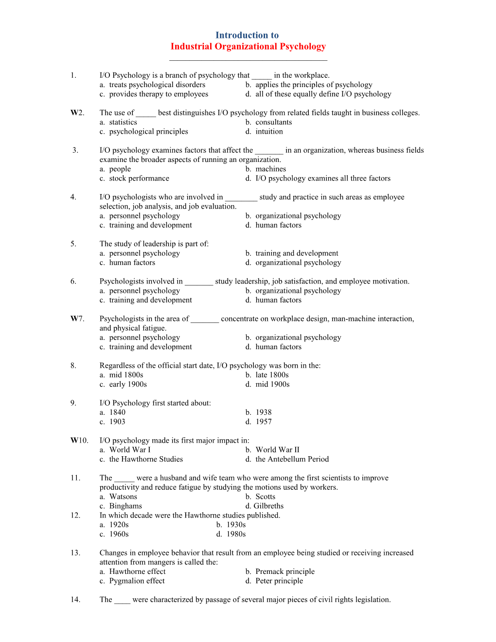 Industrial Organizational Psychology