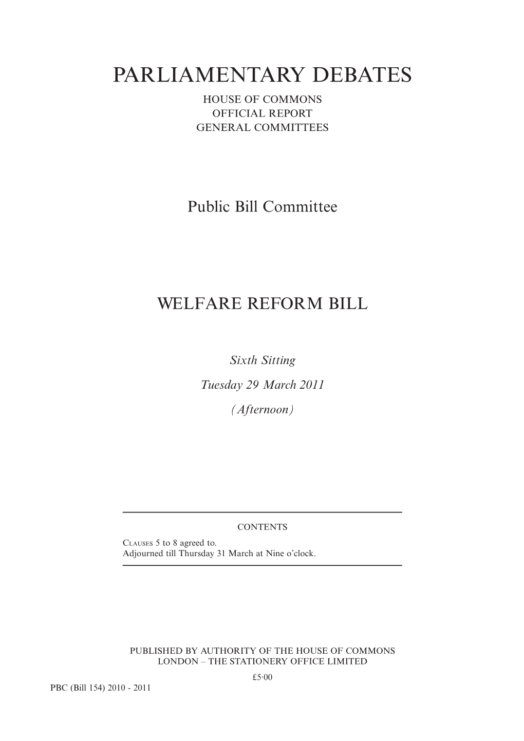 Parliamentary Debates House of Commons Official Report General Committees