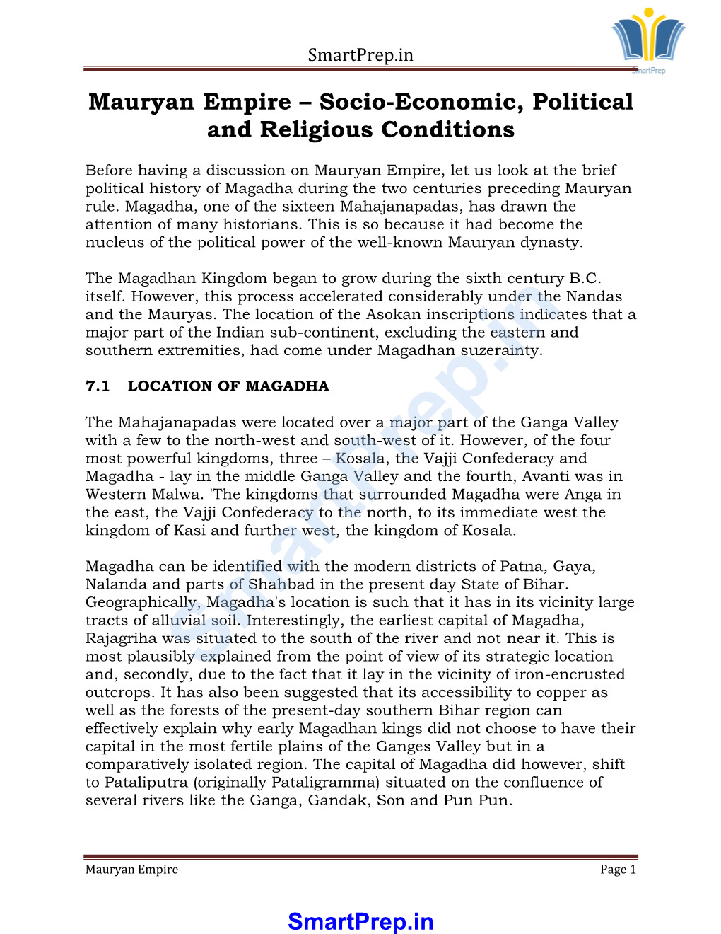 Mauryan Empire – Socio-Economic, Political and Religious Conditions