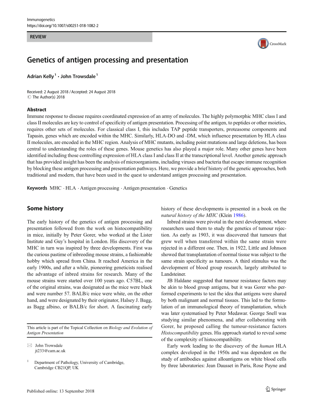Genetics of Antigen Processing and Presentation