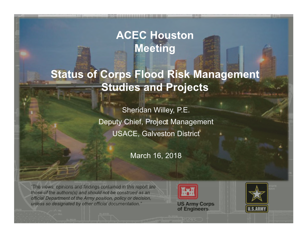 ACEC Houston Meeting Status of Corps Flood Risk Management