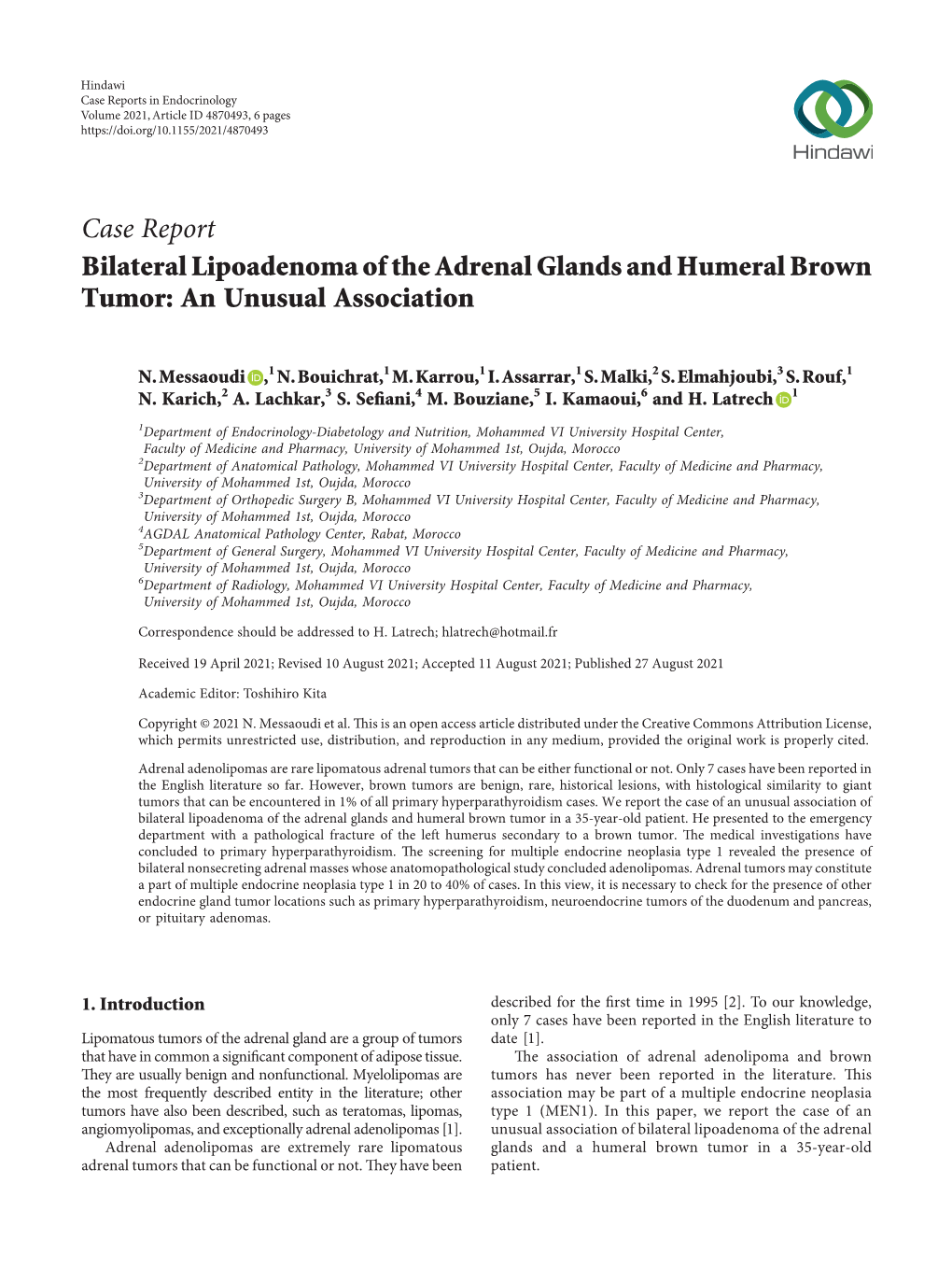 Bilateral Lipoadenoma of the Adrenal Glands and Humeral Brown Tumor: an Unusual Association