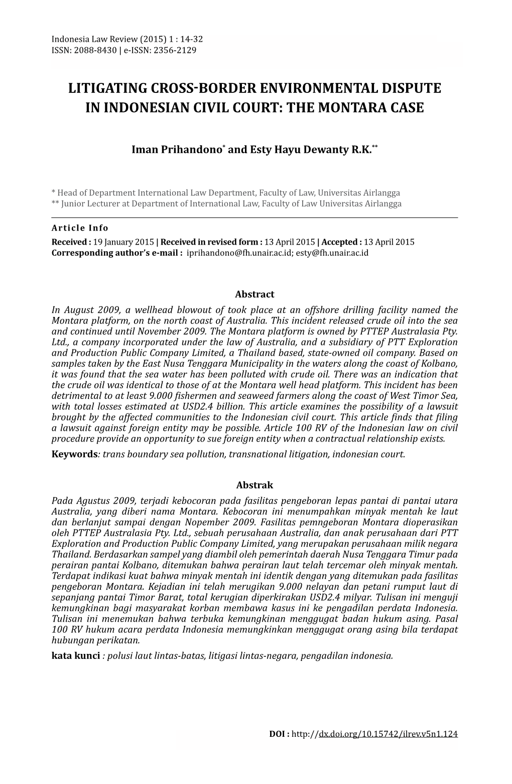 Litigating Cross-Border Environmental Dispute in Indonesian Civil Court: the Montara Case