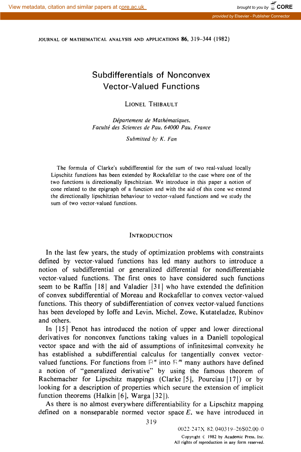 Subdifferentials of Nonconvex Vector-Valued Functions