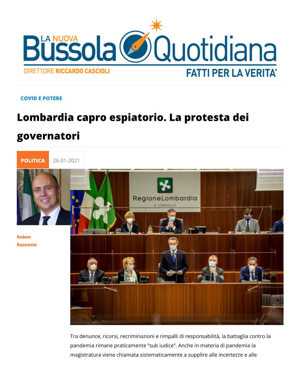 Lombardia Capro Espiatorio. La Protesta Dei Governatori