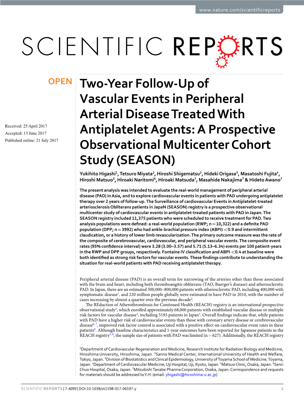 Two-Year Follow-Up of Vascular Events in Peripheral Arterial
