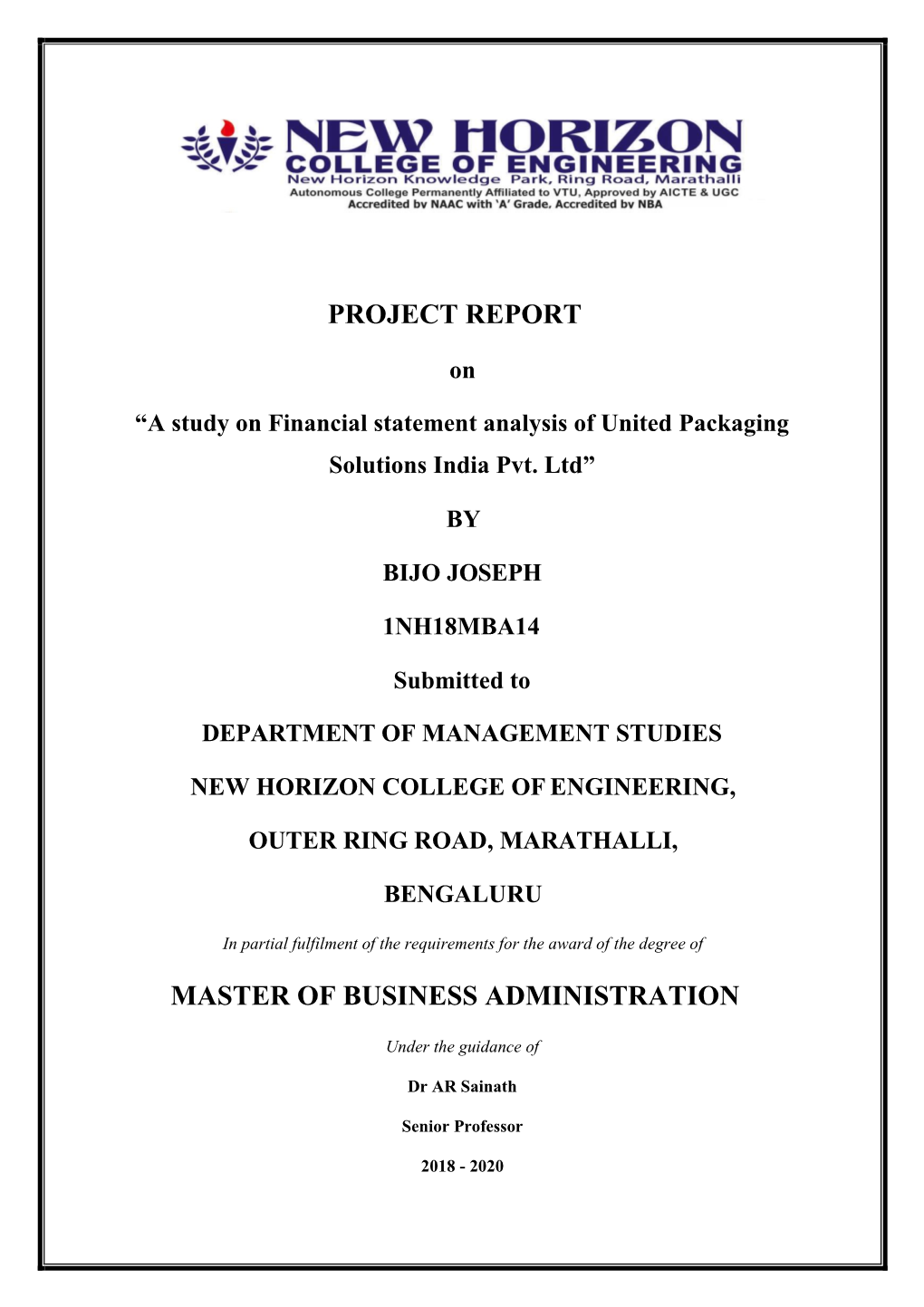 Project Report Master of Business Administration