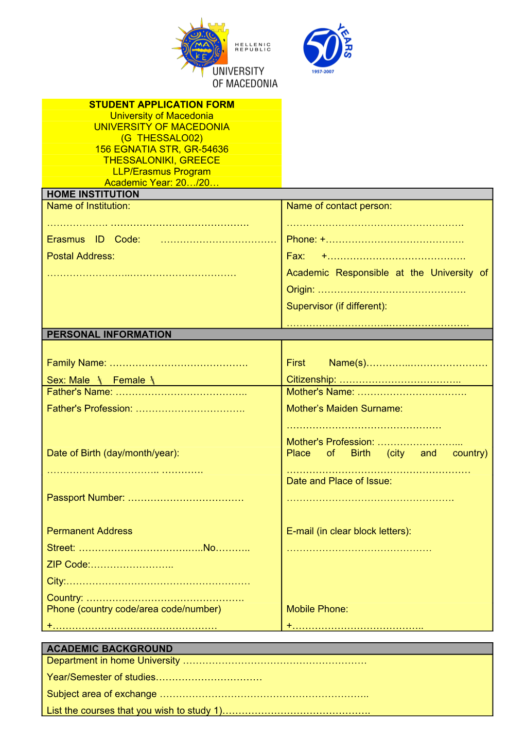 Student Application Form s3