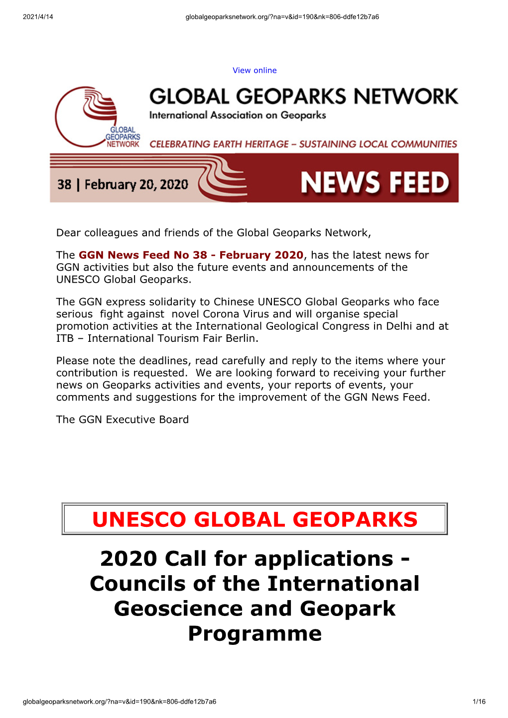 UNESCO GLOBAL GEOPARKS 2020 Call for Applications - Councils of the International Geoscience and Geopark Programme