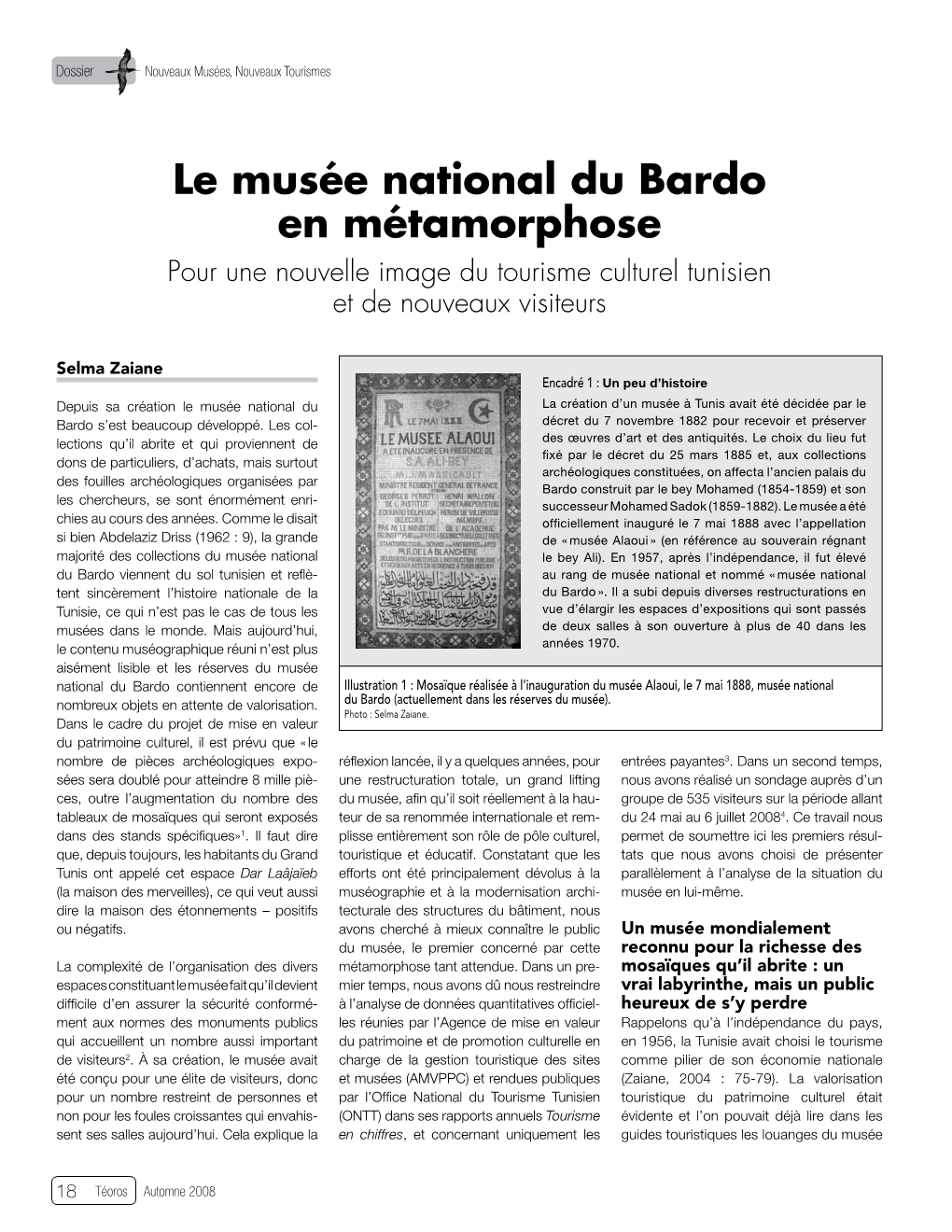 Le Musée National Du Bardo En Métamorphose Pour Une Nouvelle Image Du Tourisme Culturel Tunisien Et De Nouveaux Visiteurs