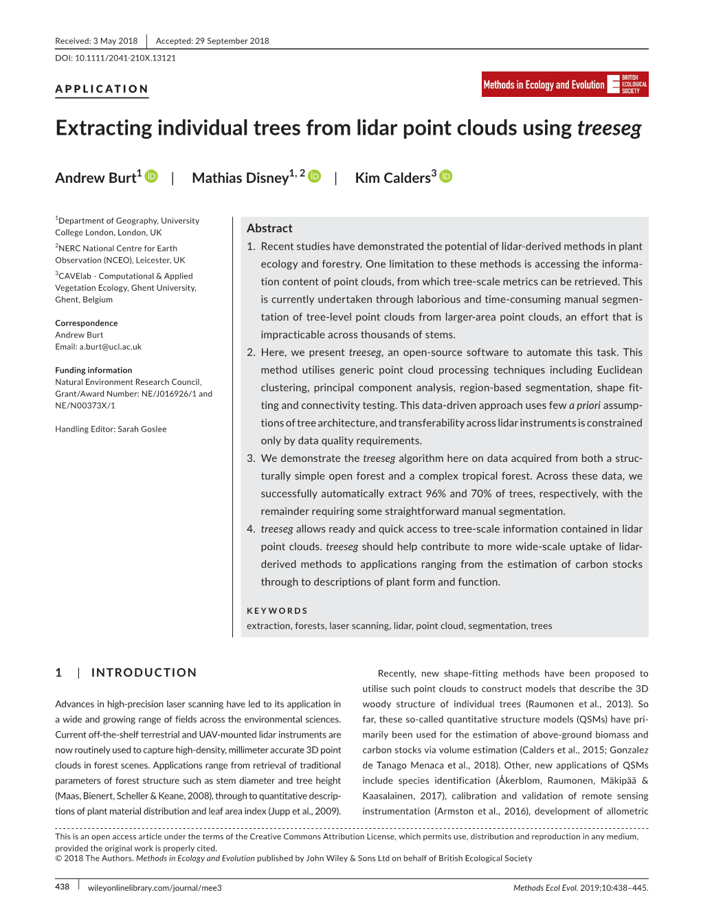 Extracting Individual Trees from Lidar Point Clouds Using Treeseg