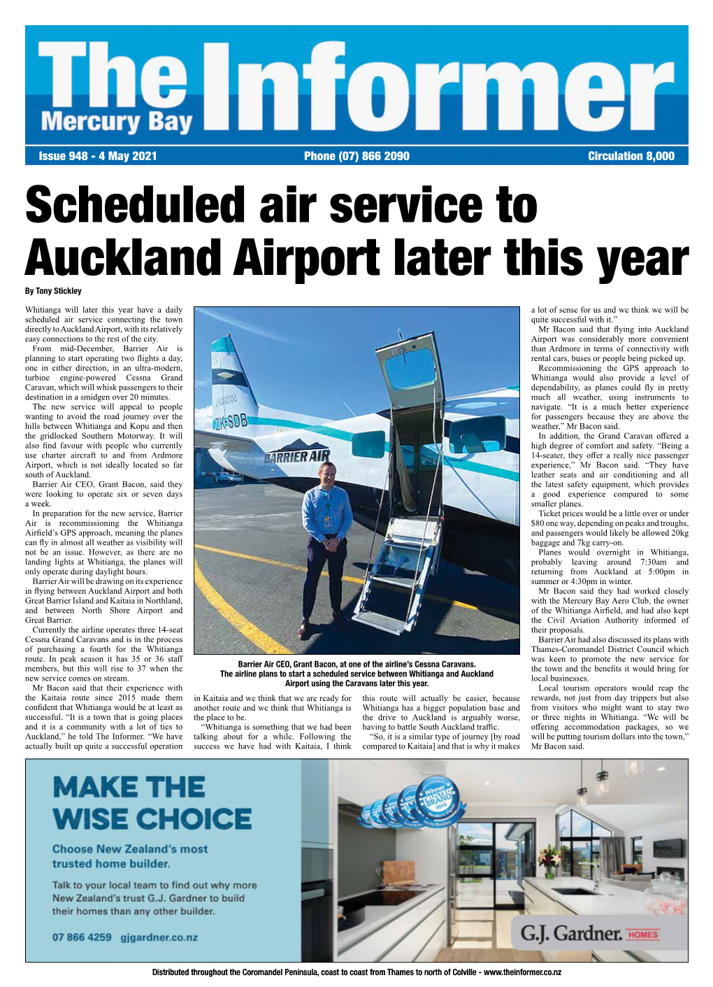 Scheduled Air Service to Auckland Airport Later This Year by Tony Stickley