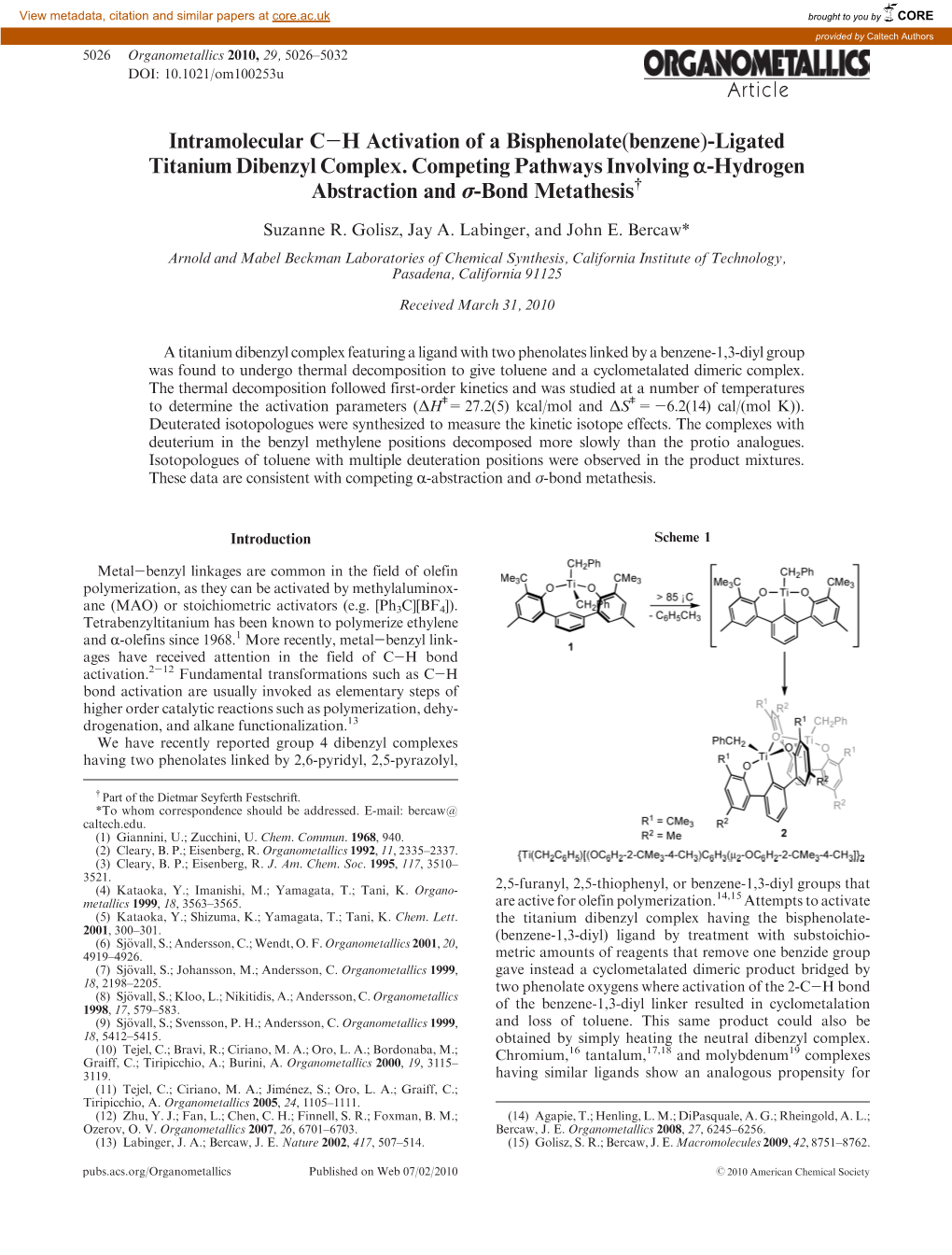 Intramolecular CH Activation of a Bisphenolate(Benzene)