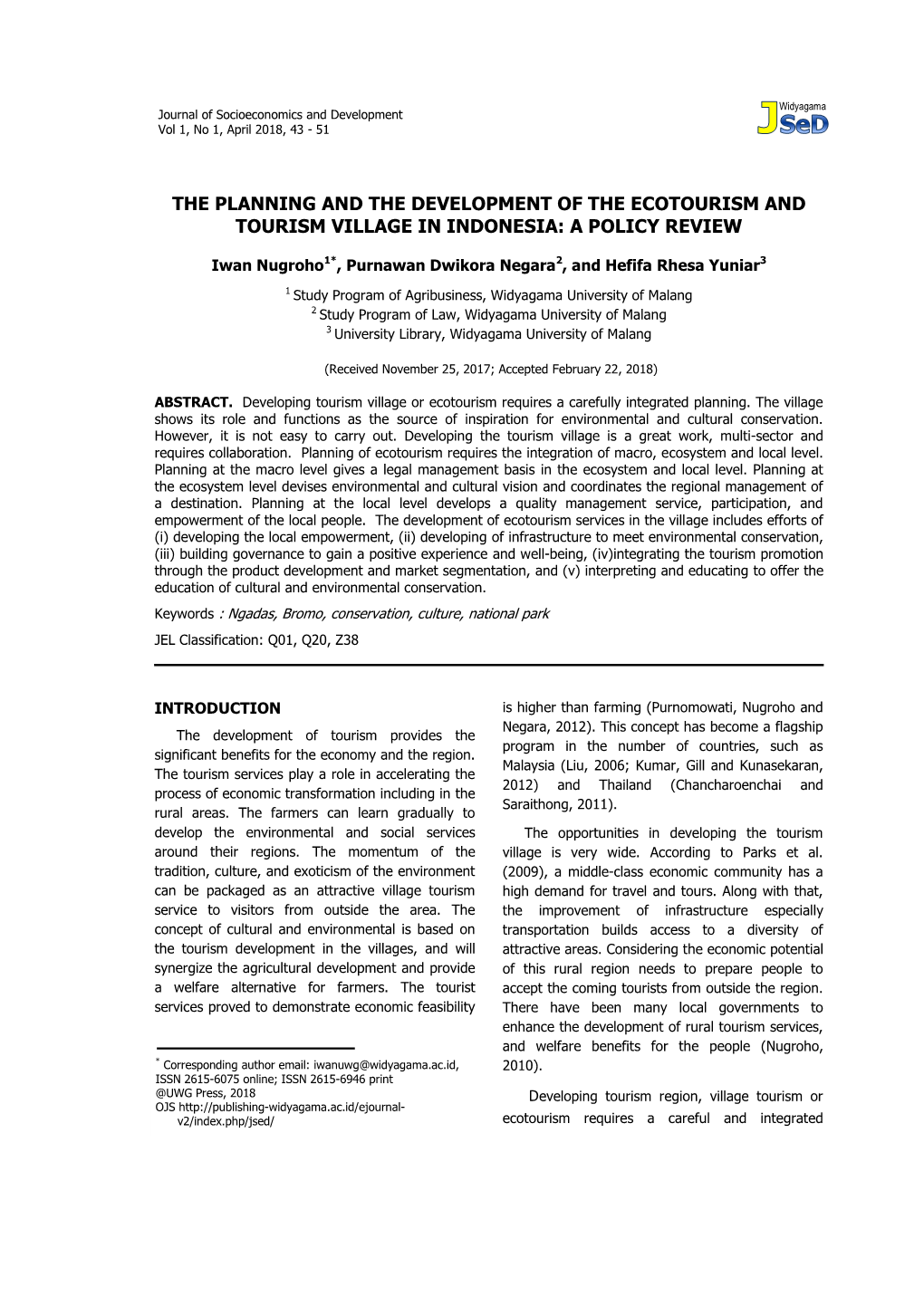 The Planning and the Development of the Ecotourism and Tourism Village in Indonesia: a Policy Review