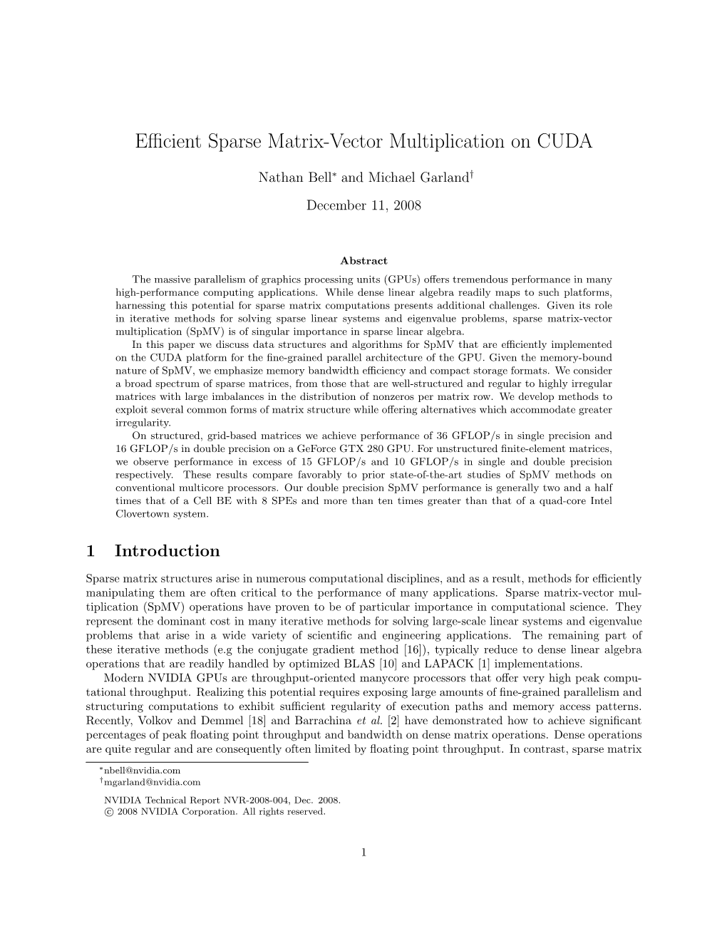 Efficient Sparse Matrix-Vector Multiplication on CUDA