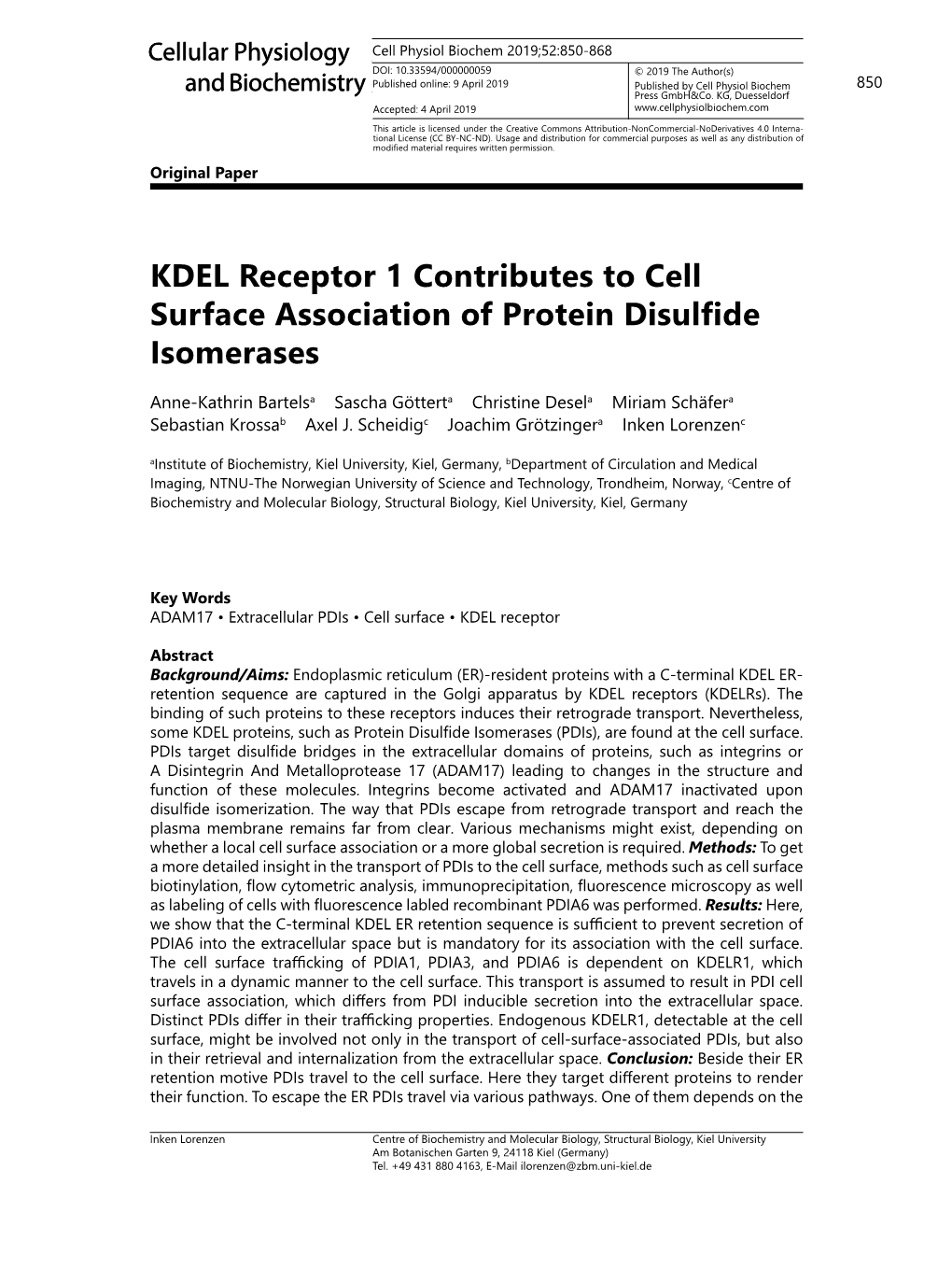 KDEL Receptor 1 Contributes to Cell Surface Association of Protein Disulfide Isomerases