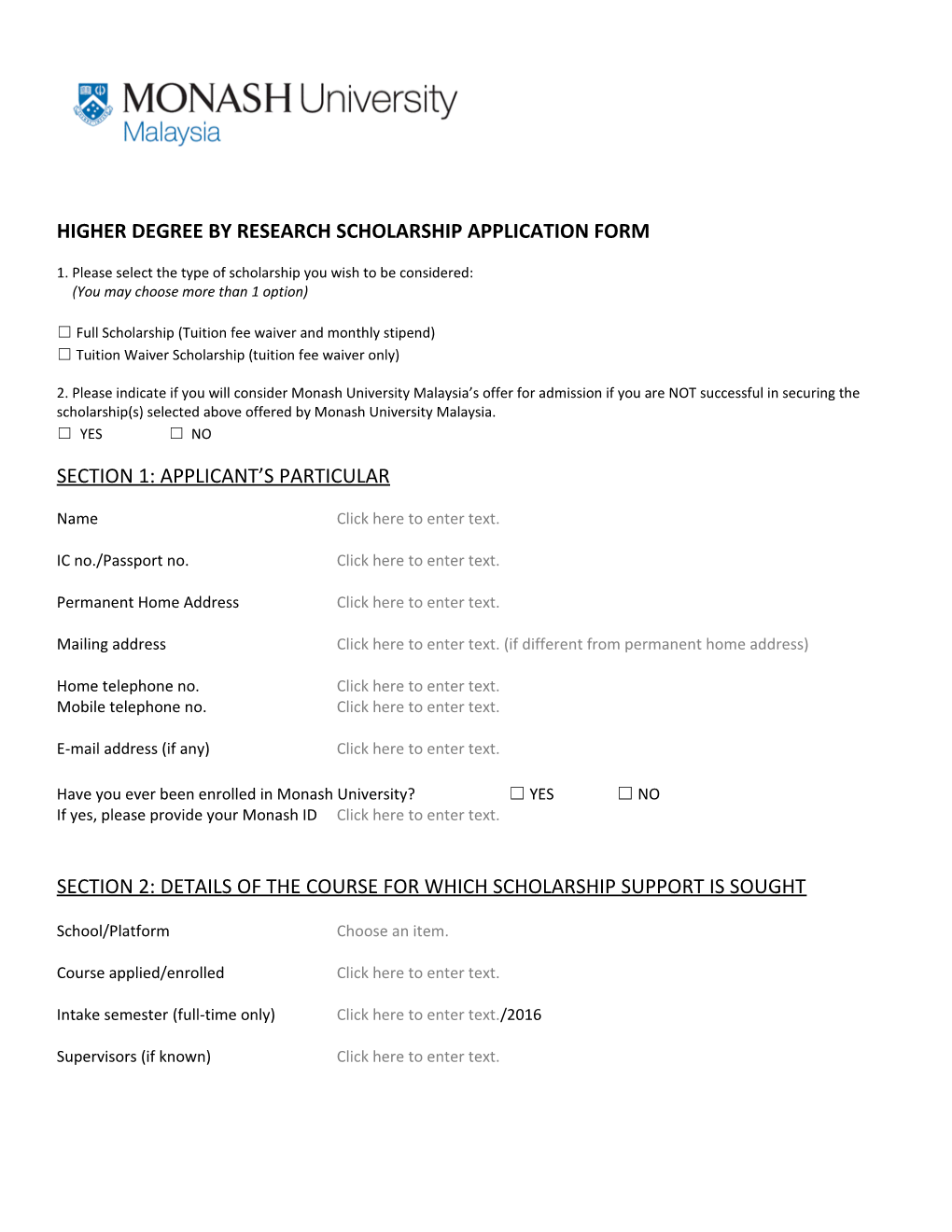 Higher Degree by Research Scholarship Application Form s1