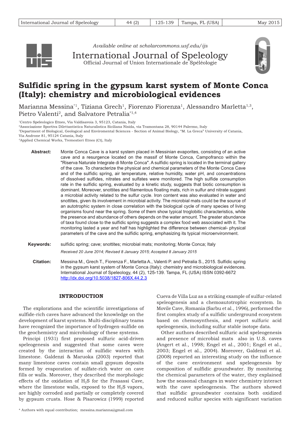 Sulfidic Spring in the Gypsum Karst System of Monte Conca (Italy